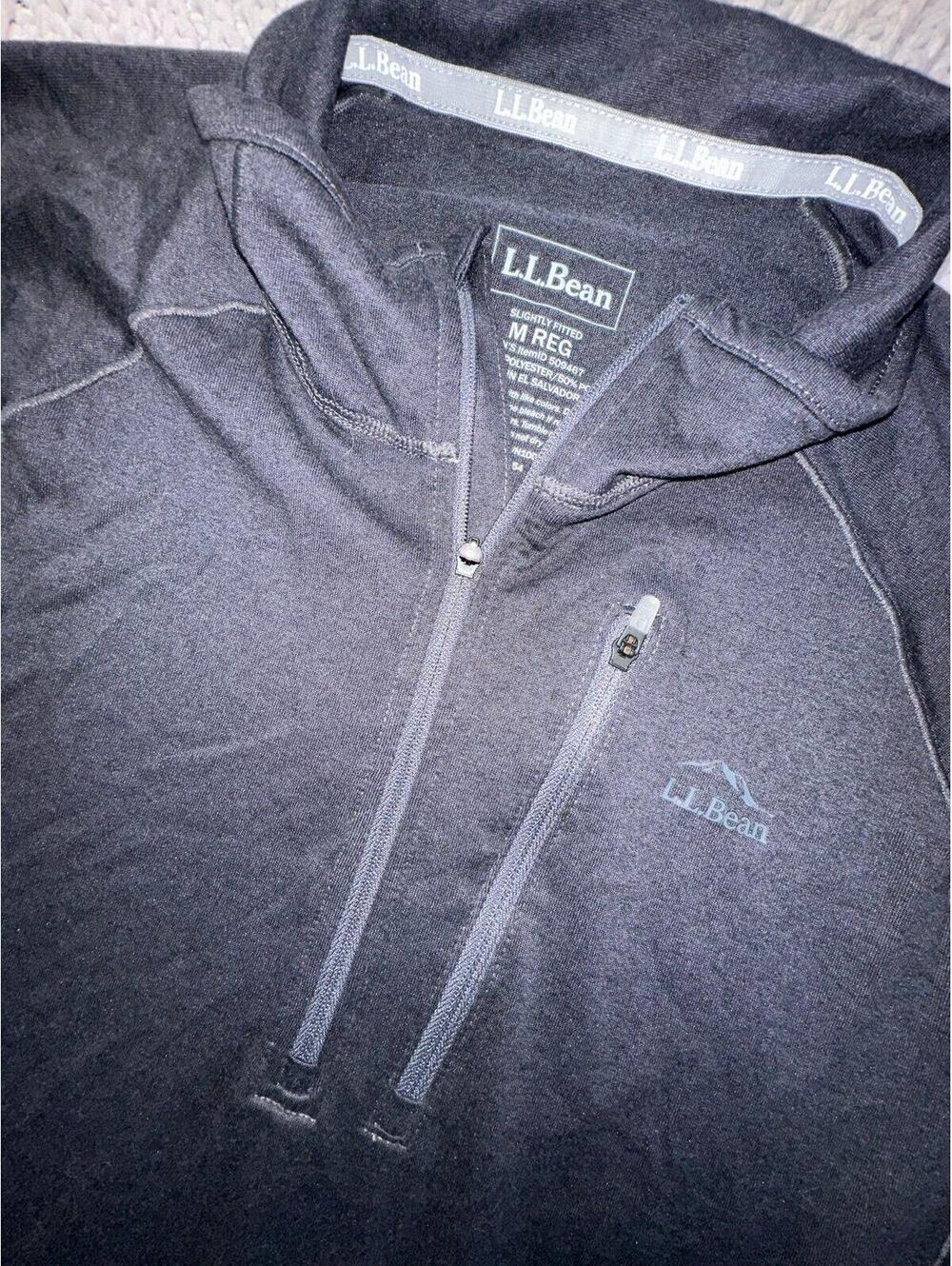 LL Bean Pullover Medium Mens 1/4 Zip Long Sleeve Grey Light Weight Shirt Running